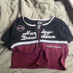 harley davidson black and burgundy crop tee